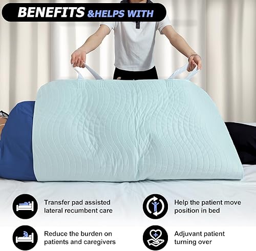 Miniatura 5 de Paquete de 2 almohadillas de cama para incontinencia lavables de posicionamiento con asas, protectores reutilizables absorbentes con 4 capas