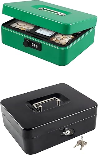 KYODOLED Caja de efectivo con bandeja de dinero y cerradura, caja de bloqueo para efectivo, objetos de valor y otros artículos personales