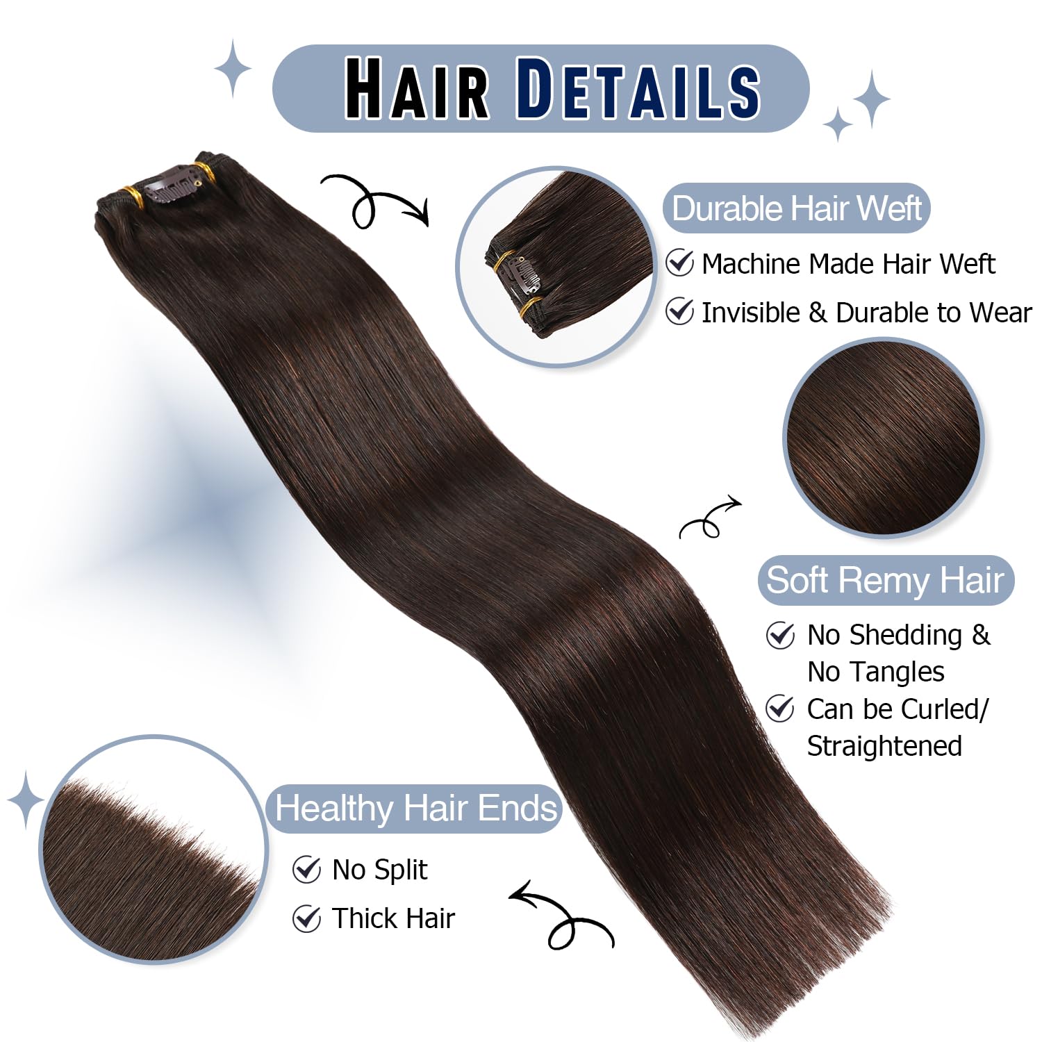 Sunya Clip in Hair Extensions Real Human Hair Dark Brown 12 Inch Double Weft Invisible Seamless Remy 7Pcs 70g - Image 4