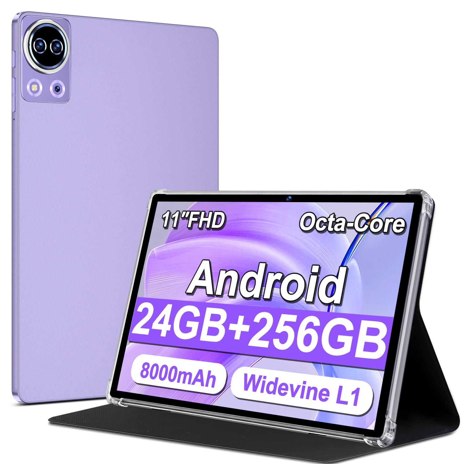 SKYEGG Tablet 11 Pulgadas Android con Gemini AI – 24GB RAM + 256GB ROM Ampliable 1TB, 8000mAh, Cámara 13MP+5MP, WiFi 5G, Widevine L1, Face ID, GPS, Octa-Core 2.0GHz, IPS HD Incell – Morado