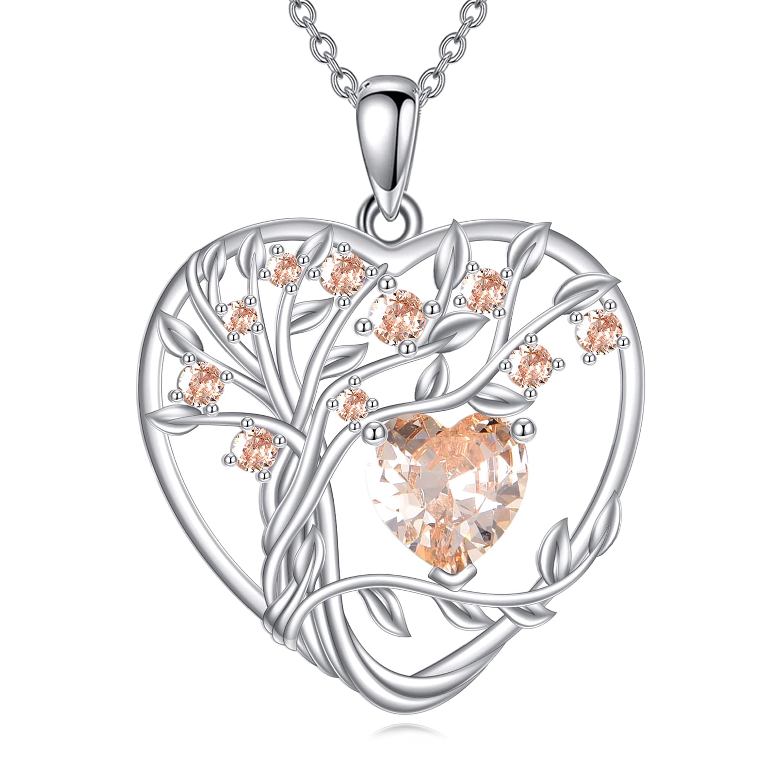 Hancock Tree of Life Necklace Sterling Silver Birthstone Pendant Heart Jewelry Anniversary Birthday Gifts for Women