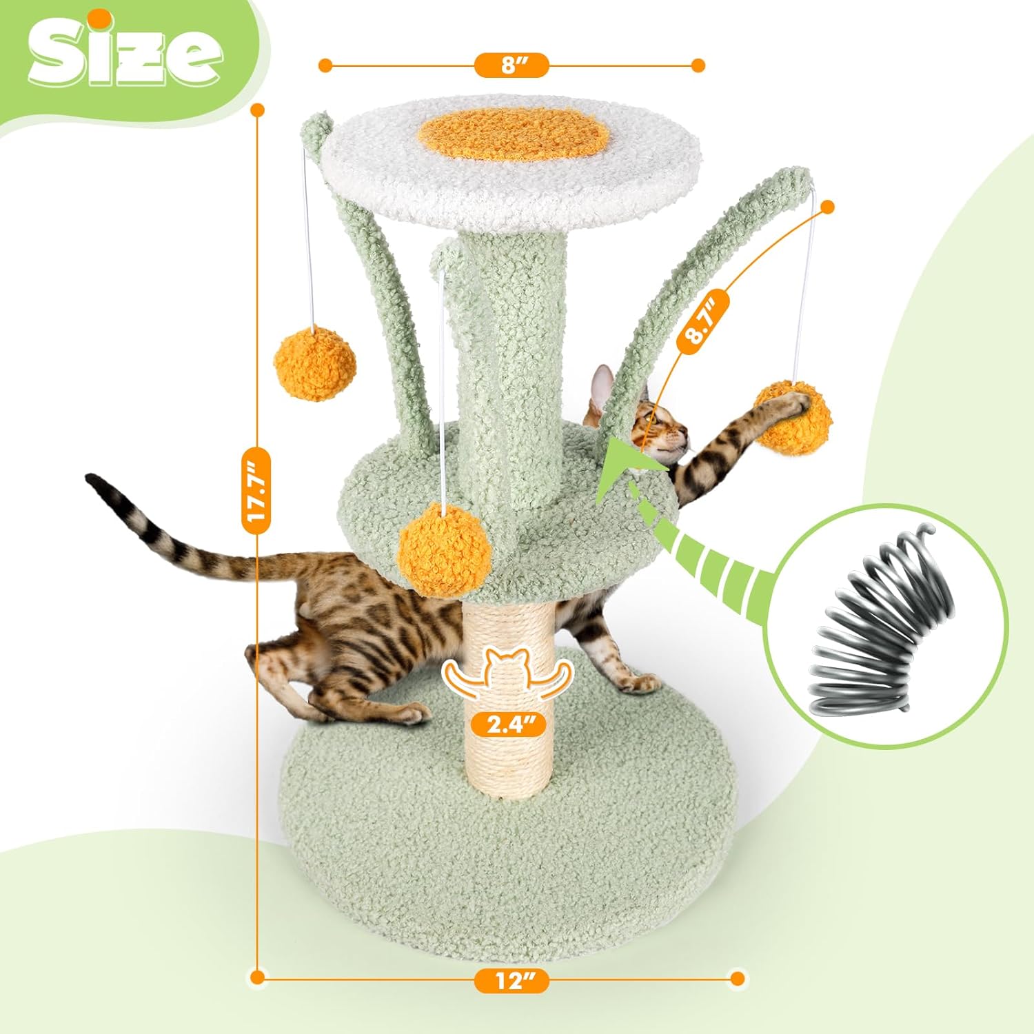 review Cat Scratching Post - Cute Smaller Cat Tree Kitten Scratcher Sisal Scratch Posts with 3 Spring Ball, 18’’ Tall Cat Scratchers for Indoor Cats, Kittens (Mint Green)