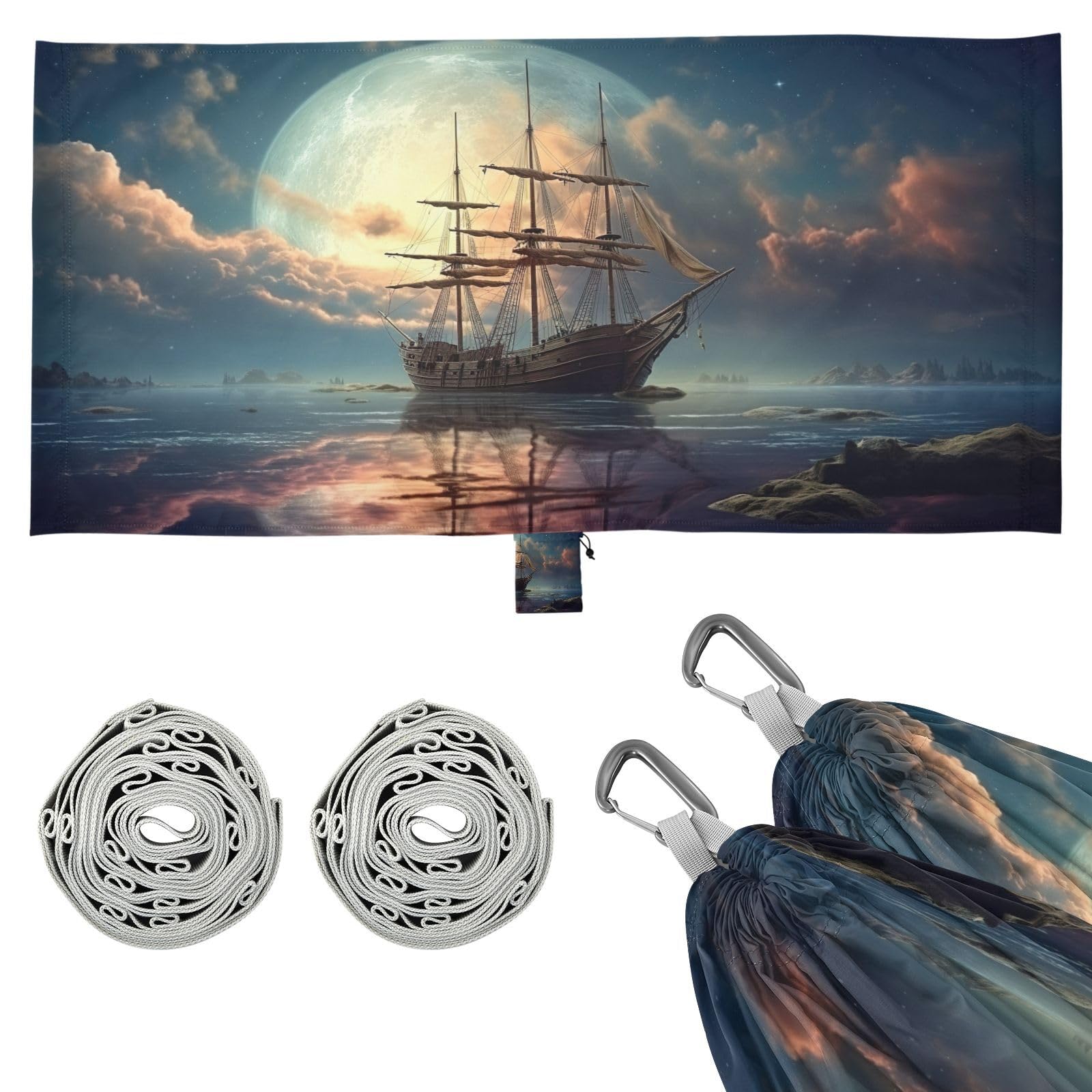 SDMKA Sailing Ship Camping Hammock, 330 lbs with 2 Tree Straps, Carry Bag, Single Portable Hammock for Outdoor/Indoor, Hiking, Beach, Backpacking, Travel