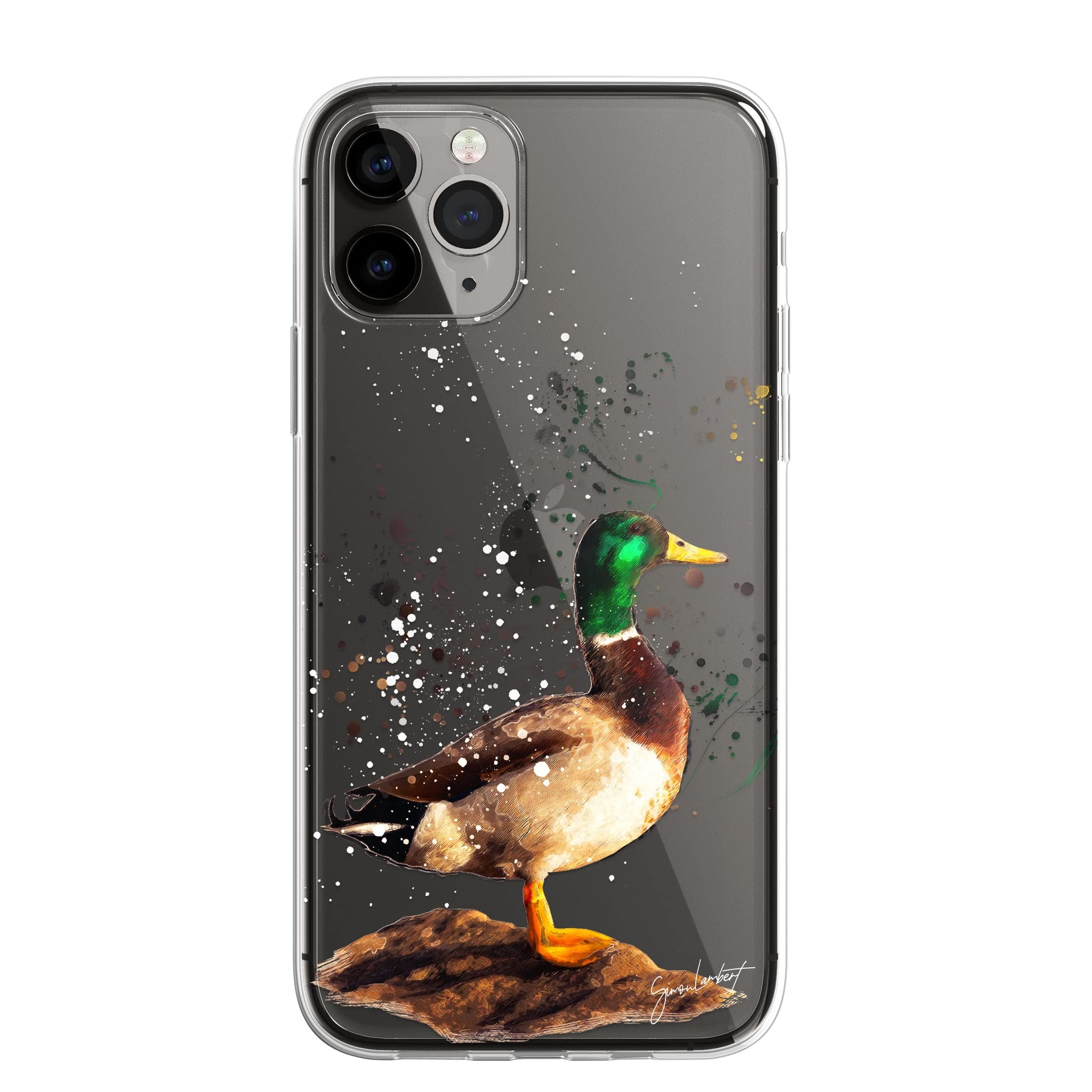 SmartGiftShop British Birds Case Splatter Art CLEAR Phone Cover Case Exclusive Artwork for iPhone 14 - Mallard Duck