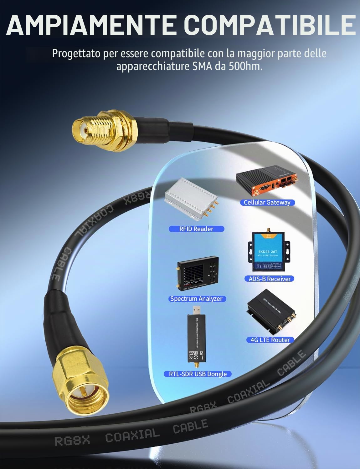 Superbat Cavo SMA Maschio-Femmina 10m Prolunga Antenna WiFi RG8X | Bassa Perdita, 50 Ohm, Flexible, 1 Pezzo, per Misuratore SWR, Analizzatore di Spettro, Amplificatore LNA a Basso Rumore