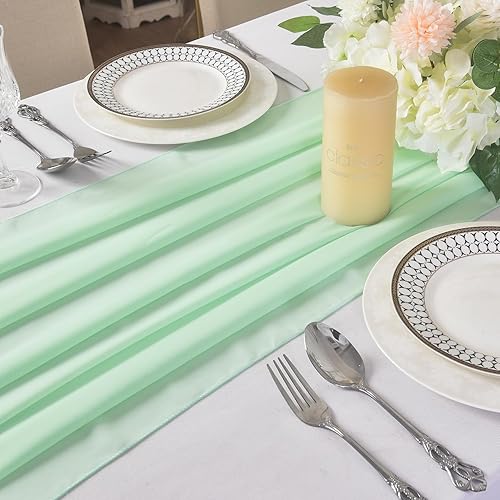 Miniatura 4 de Paquete de 6 caminos de mesa de gasa verde menta de 10 pies, camino de mesa de tul transparente de 29 x 120 pulgadas, camino de mesa romántico para