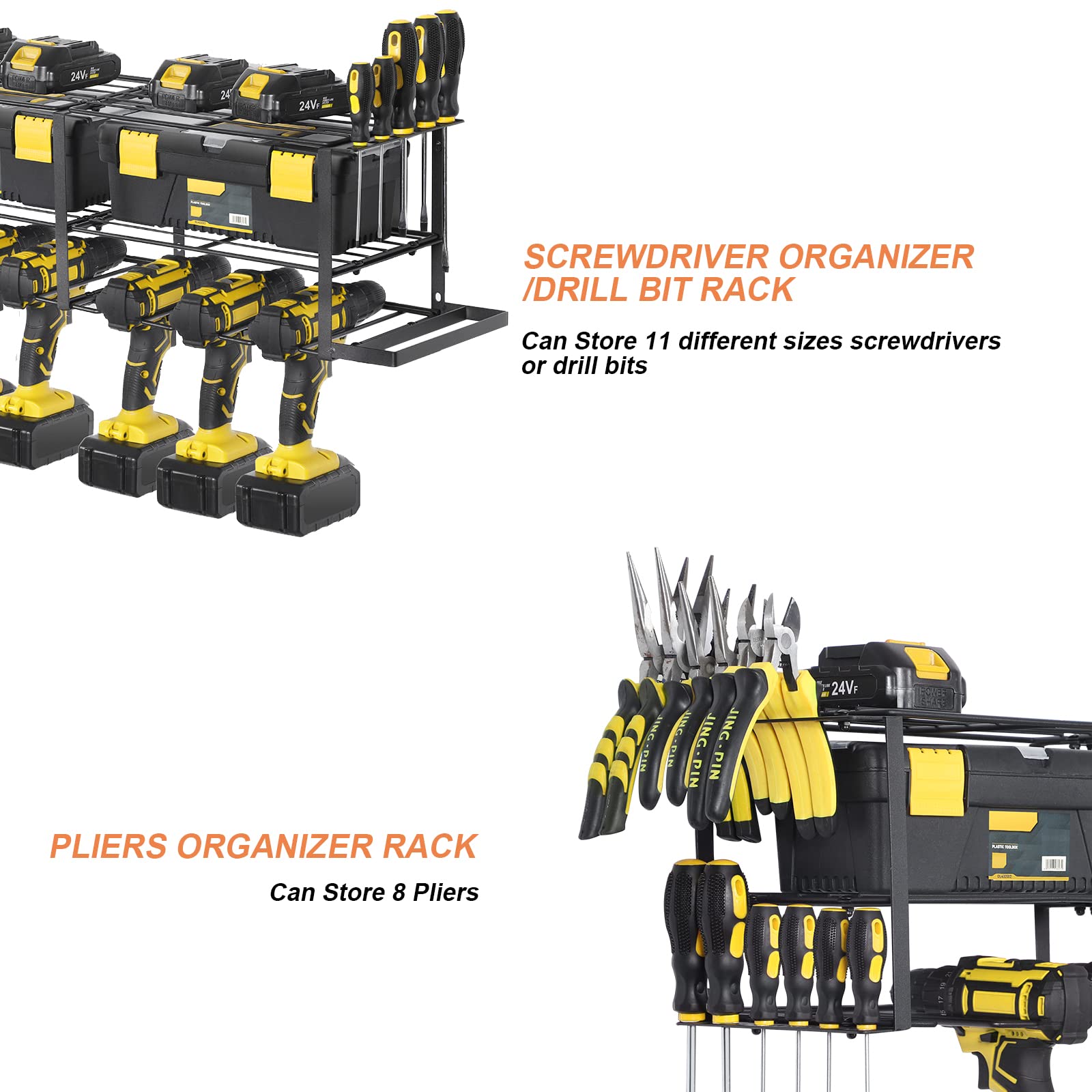 Tuenort Power Tool Organizer with 6 Drill Holders,Garage Tool Organizers and Storage Rack, Power Tool Holder Wall Mounted,Heavy Duty Metal Tool Shelf,Separate Tool Rack Christmas Gift for Men Dad