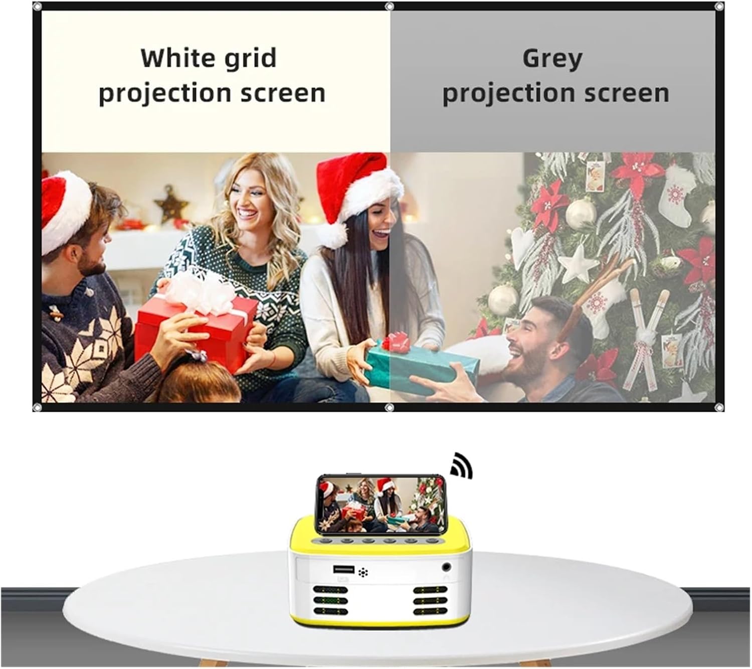 プロジェクタースクリーン白グリッド耐光 160 &deg;視野角ホームオフィススクリーン 100 120 130 インチポータブル反射布(1