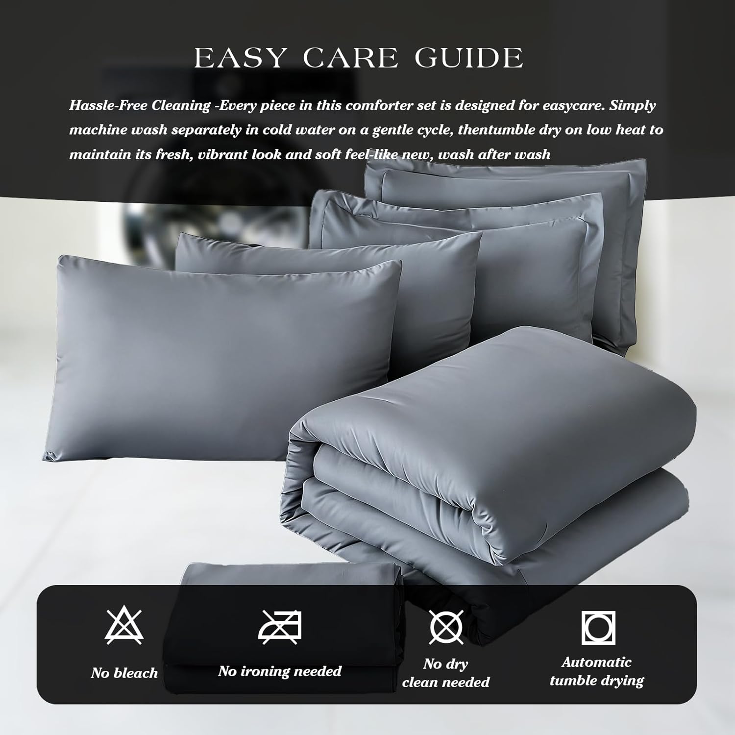 Double Brushed Micorfiber Twin Comforter Set Silver Gray- 7-Piece Bed in a Bag, All-Season Soft Bedding with Sheets & Envelope Pillowcases (68"x88",Twin)