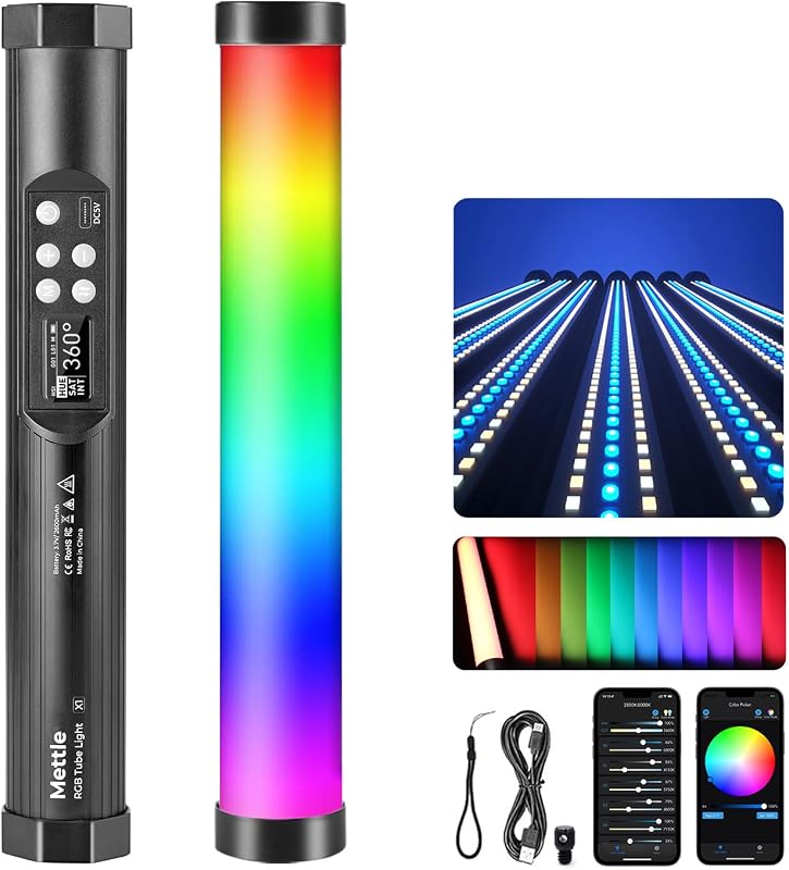 TLX1 RGB Tube Light LED Full Color Portable Video Light with APP Control 2800K-8000K CRI96 TLCI97 360° RGB CCT HSI Mode 10 Customizable Light Effects Rechargeable Battery Magnet Design