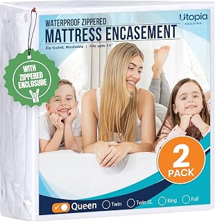 Utopia Bedding Queen Mattress Protector 2-Pack, 100% Waterproof Zippered Encasement