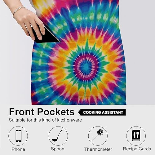 Miniatura 5 de MUSM Tie Dye Pattern ApronClassic Vintage Funny with Pockets Aprons,Adjustable Bib Waterdrop Resistant for Kitchen Cooking Restaurant BBQ Painting