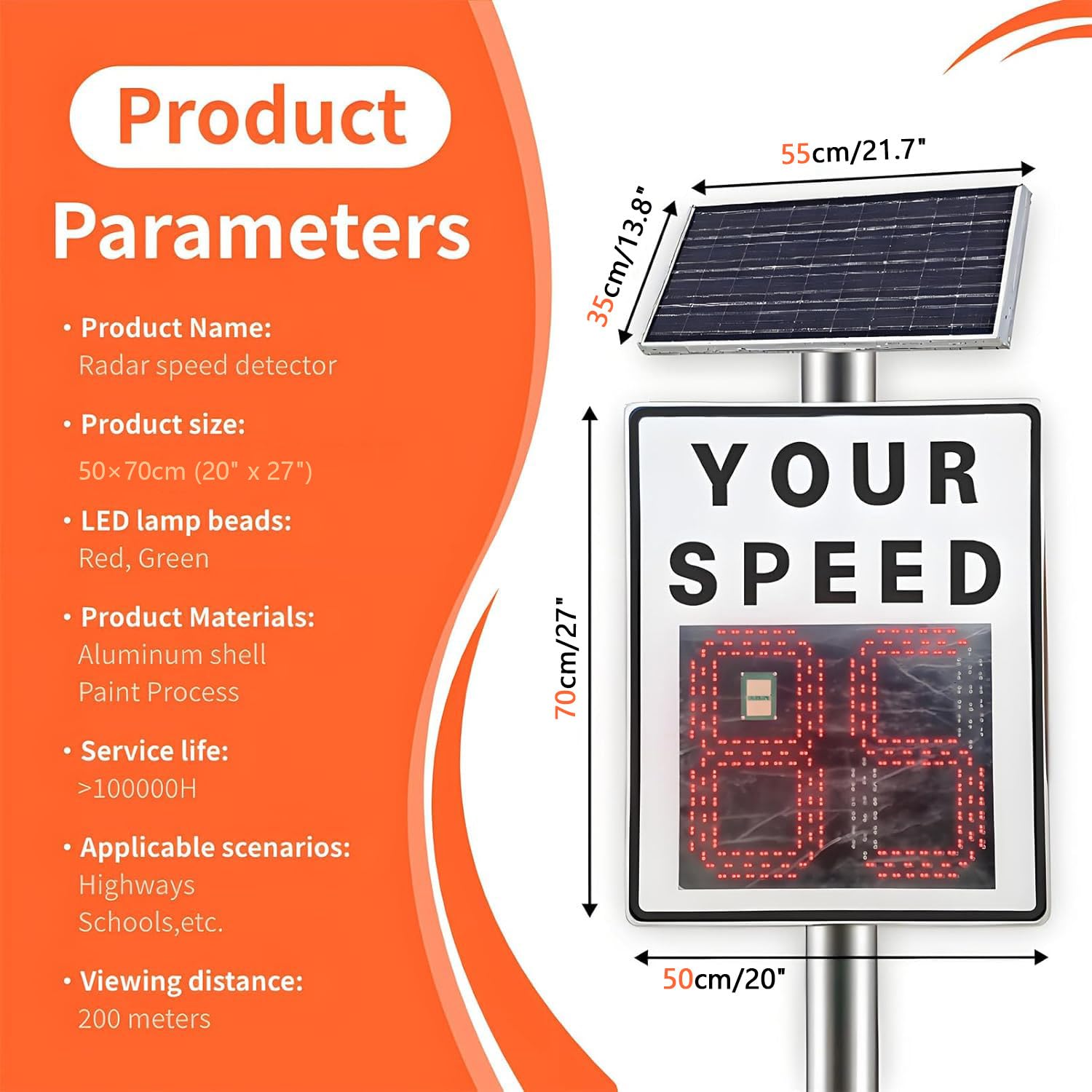 Señal de velocidad de radar con panel solar, tablero de retroalimentación de tráfico para carreteras y carreteras de velocidad limitada, control remoto incluido