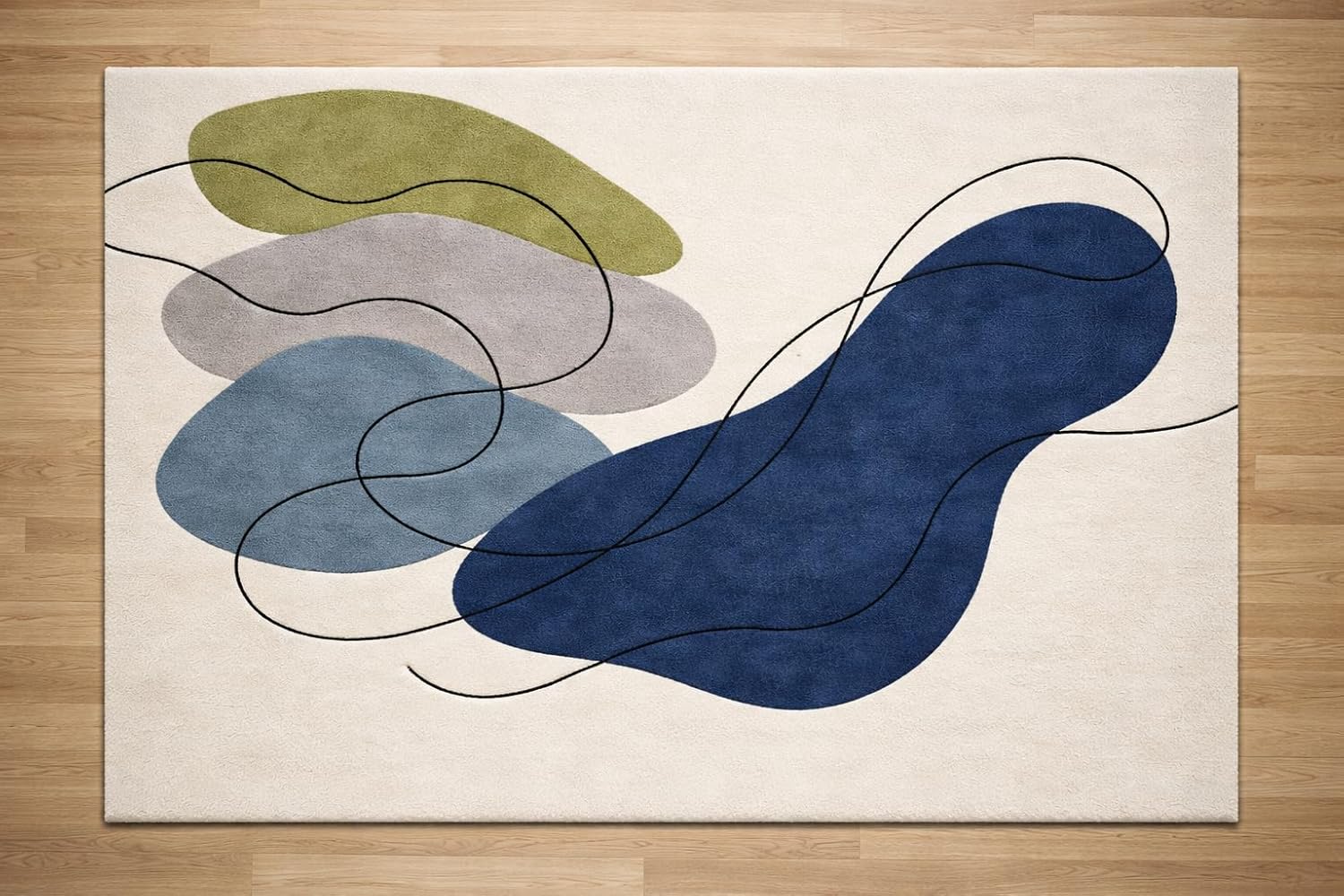 Modern Abstract Area Rug, Blue Green Gray Beige, Organic Flowing Shapes Design, Contemporary Home Decor (9 * 10 feet)