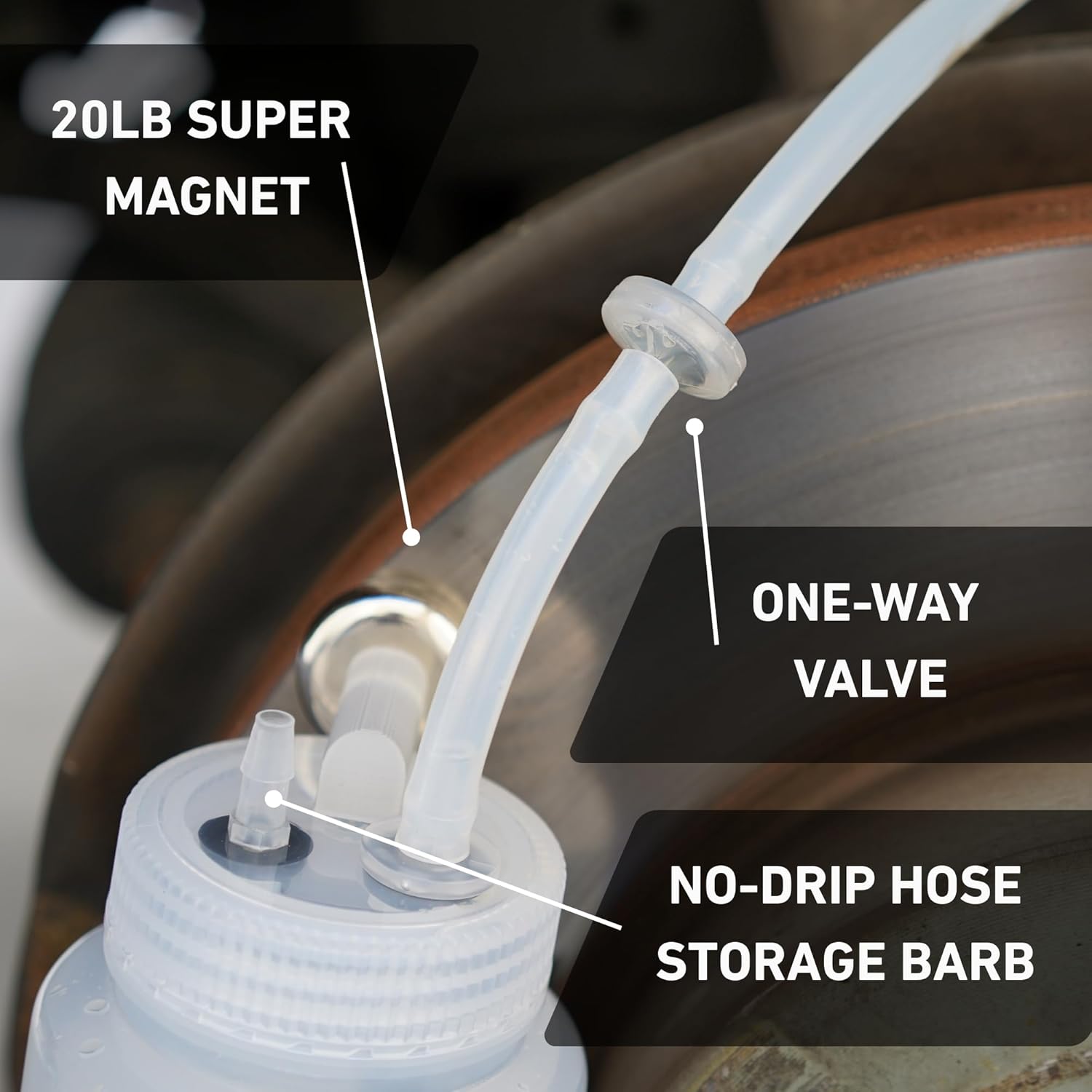 Brake Bleeder Kit - One-Way Check Valve, Magnet Mount, 16oz Catch Bottle, 16” Hose