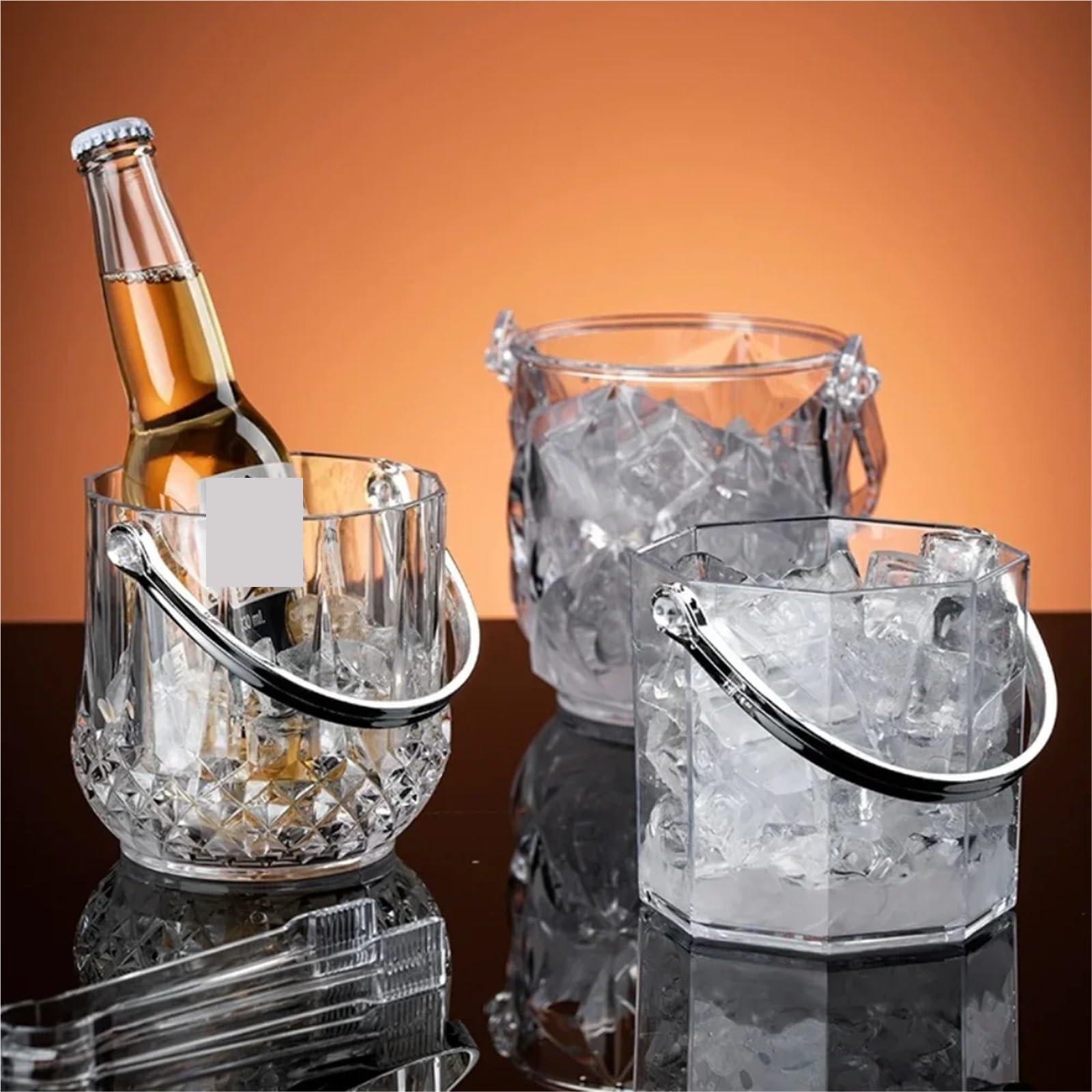 Cubo de Hielo de Vidrio Transparente for Barman, Cubo de champán con Clip for Hielo for Fiestas en el Bar. per Casa, Bar(Style a)