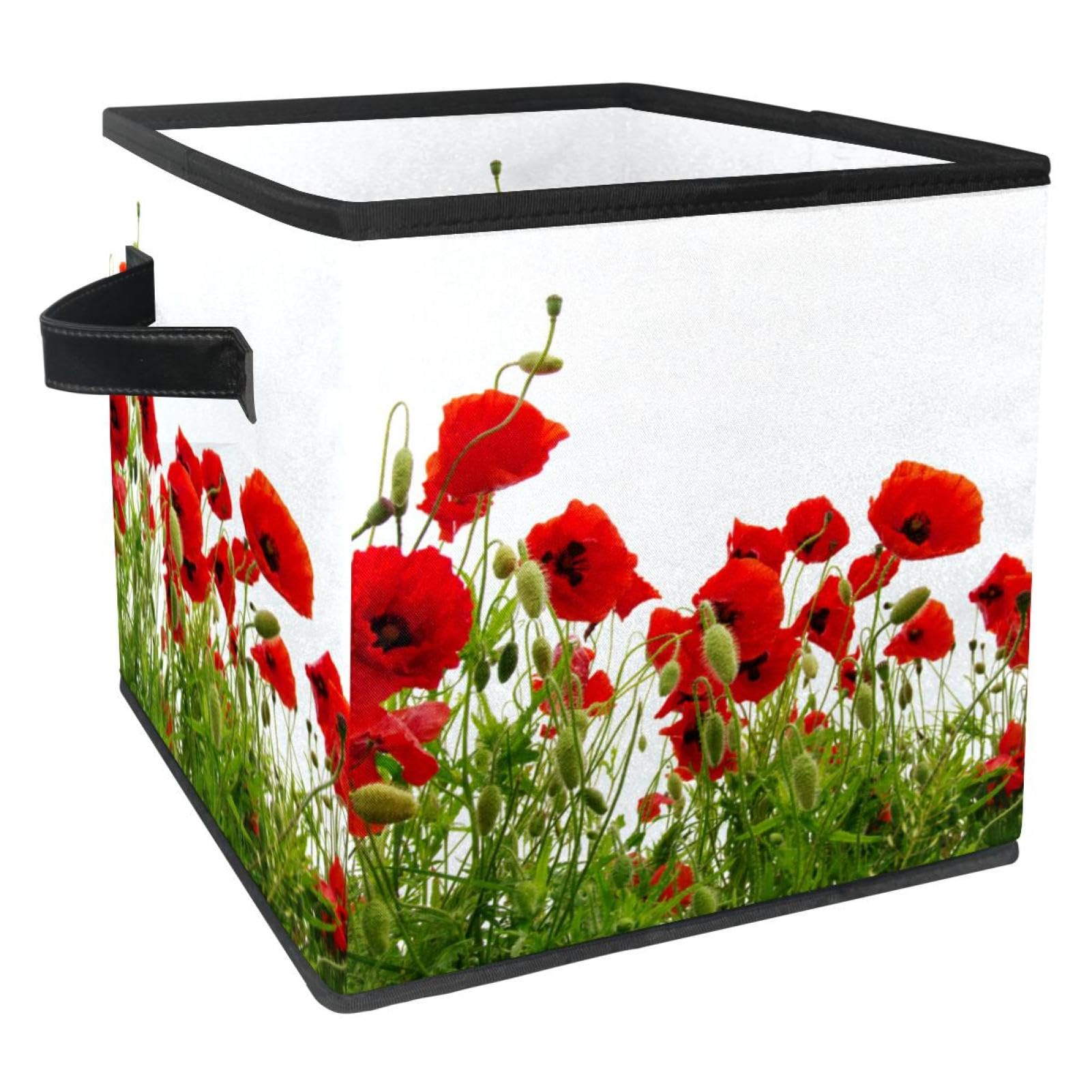 Boîte de rangement en tissu avec poignées cube pliable fleuri pour jouets et maison