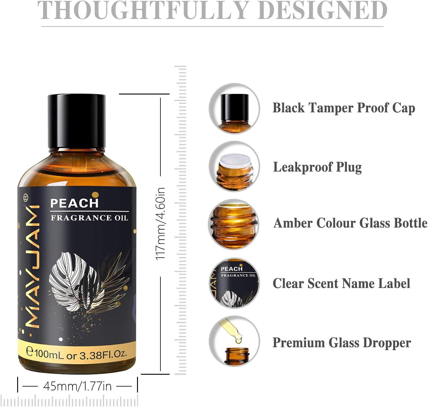 MAYJAM 100ML/3.38FL.OZ Peach Fragrance Oils with Glass Dropper, Essential Oils for Diffusers for Home, Long Lasting Scented Oils for Diffusers Soap Candle Making - Image 7