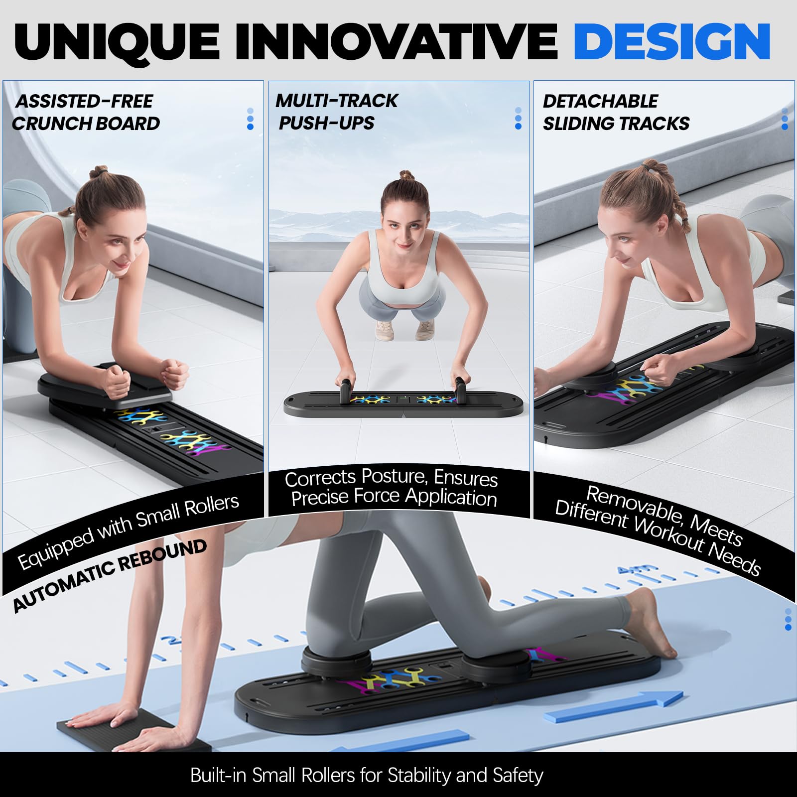 INSMEER Pilates Reformer, tavola pieghevole per pilates a casa con rullo addominale a rimbalzo automatico, tavola multifunzionale per esercizi addominali, corda di tensione, timer, set 6 in 1 per