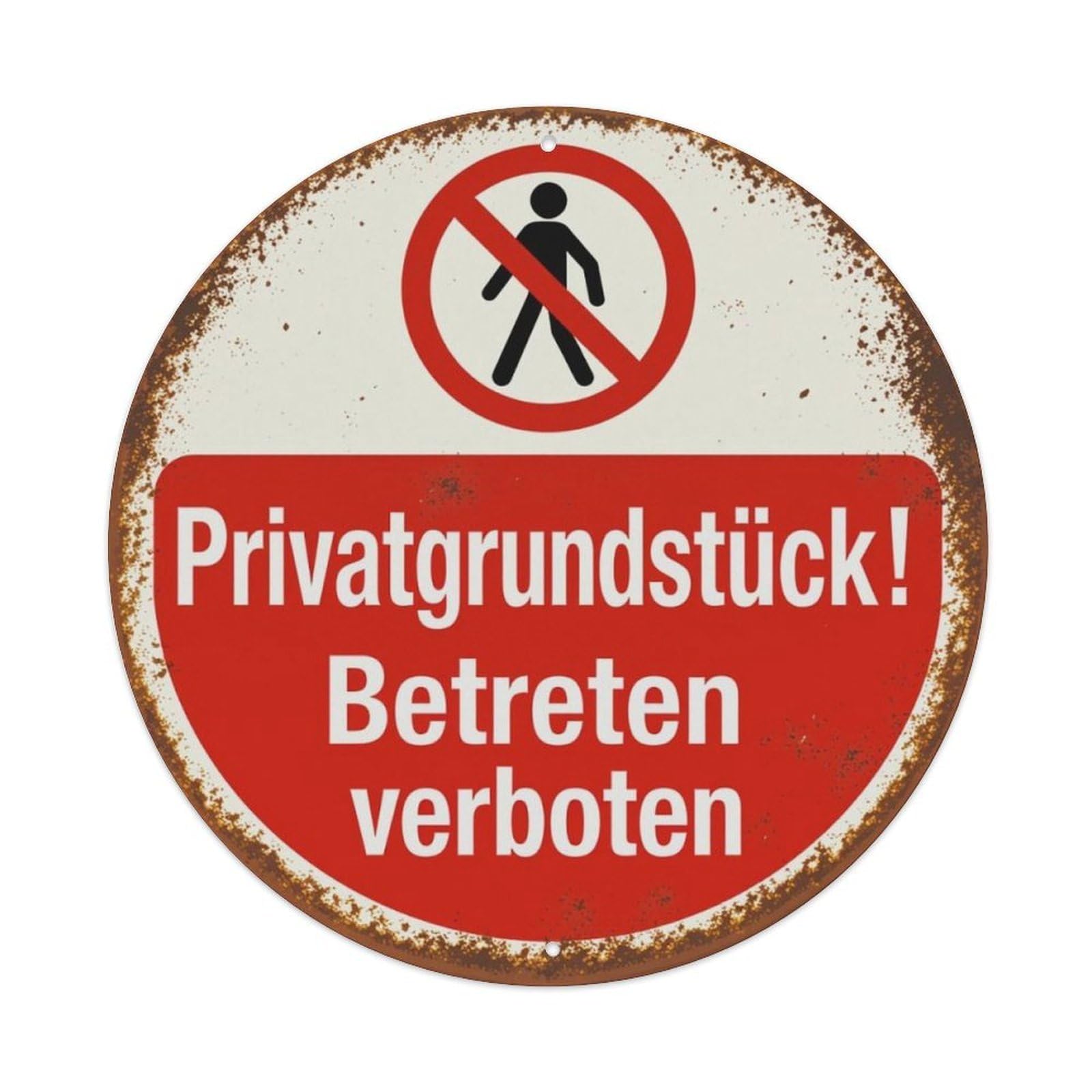 German Private Property No Trespassing Round Warning Sign Vintage Aluminium Metal Sign, Retro Wall Decor for Home, Bar, Garage & Farmhouse 20x20cm