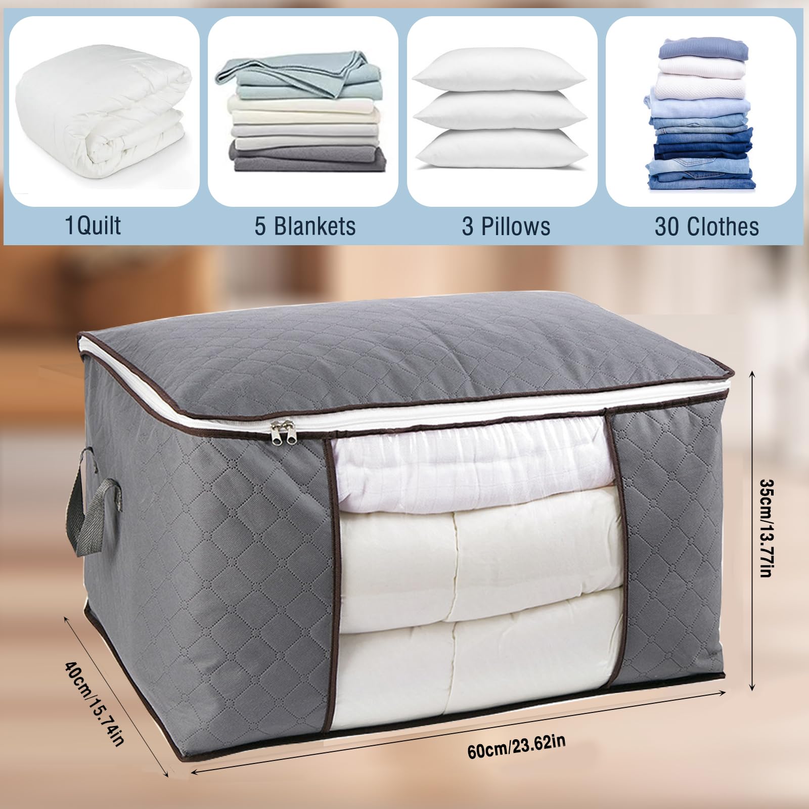 6 Sacs De Rangement Sous Lit 90L - Avec Fenêtre Transparente - Pour Couettes, Vêtements Saisonniers