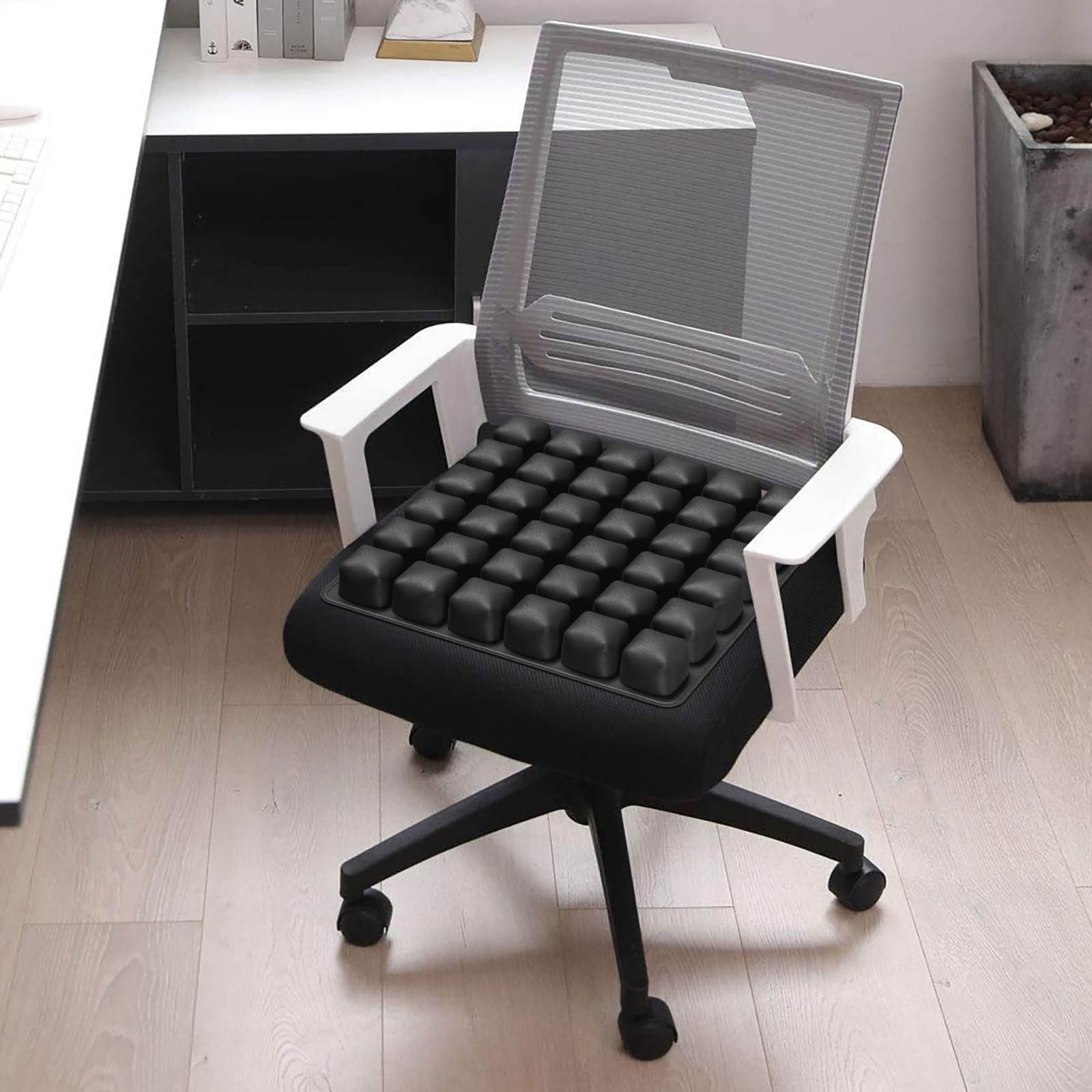 Nadmuchiwana poduszka siedzenia podróżnego, przenośna poduszka powietrzna Comfort 3D Air Cell, fotel powietrzny na długie loty, udźwig 200 kg, do siedzenia samochodowego (Black)