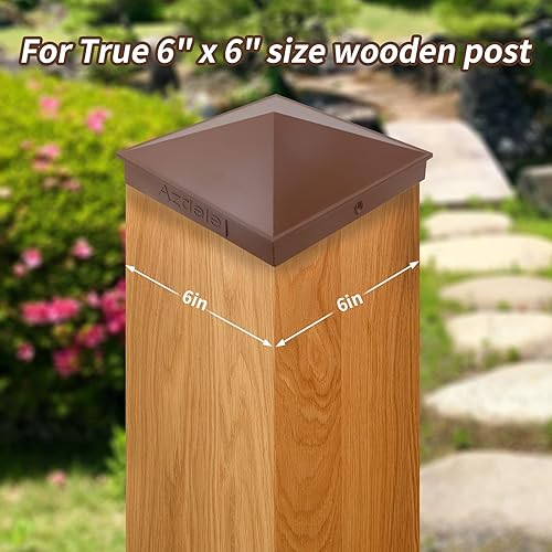 Miniatura 14 de Azdele True - Tapa de poste piramidal de aluminio resistente de 6 x 6 pulgadas, recubrimiento en polvo negro mate solo para postes de madera de 6 x