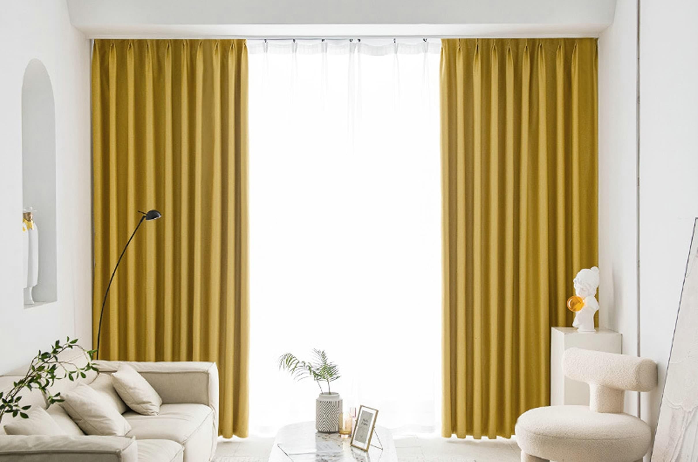 Rideaux opaques avec motif pour bloquer la lumière du salon en lot de 2 jaune
