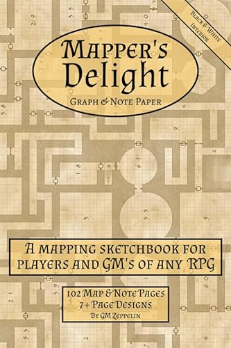 Mapper's Delight RPG Graph Paper Sketchbook &amp; Mapping Notebook (Black &amp; White Interior): For All Table Top RPG Players and Game Masters (Parchment Dungeon Map Cover)