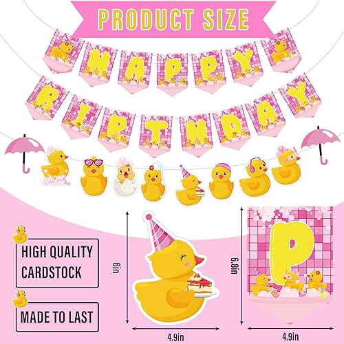 Miniatura 2 de 77 piezas de decoración de fiesta de patos rosados, lindo accesorio de fiesta de cumpleaños de pato, incluye una bonita pancarta colgante de cuerda