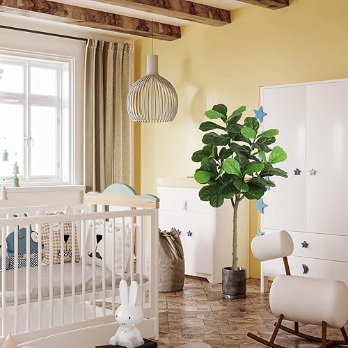 Miniatura 5 de VIAGDO Higuera artificial de hoja de violín de 6 pies de alto 86 hojas de violín de imitación decorativas árbol de seda de higo falso árbol