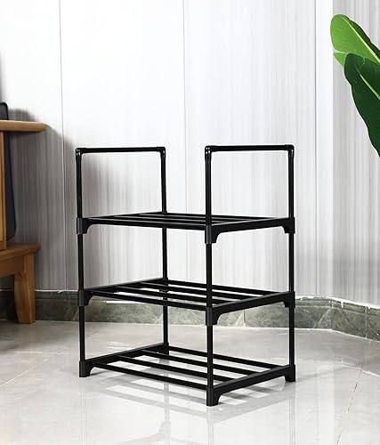 Miniatura 4 de Pyladea Zapatero de 3 niveles de 8 a 16 pares, organizador de zapatos resistente negro para armario, almacenamiento de zapatos