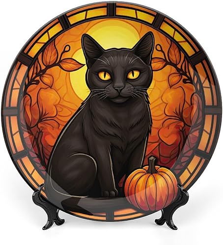 Platos decorativos de Halloween, plato de exhibición de gato negro y calabaza para decoración de mesa de cocina, oficina en casa, platos de
