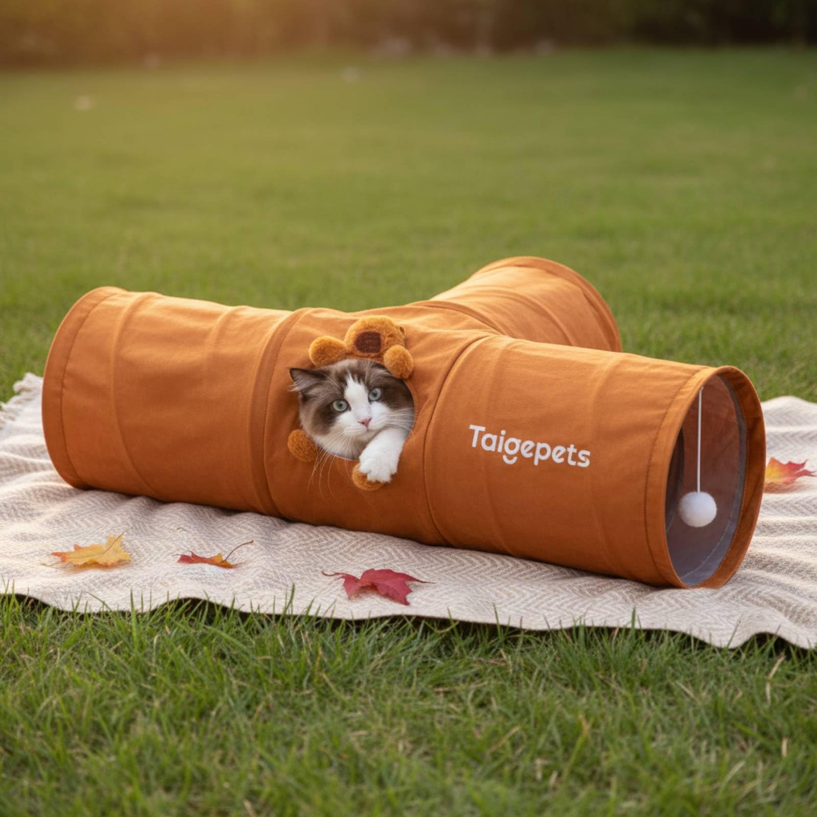 Tunnel pour Chat Tunnel de Jeu Tunnel Interactif Tunnel Pliable Doublure Confort Style Suédine Structure Stable Se Plie Rapidement Stimule Rampement, Marron, Petit 80cm