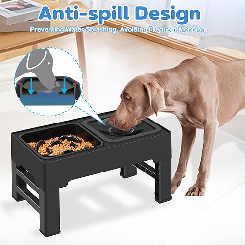 Miniatura 5 de IKUSO Cuencos elevados 2 en 1 para perros de alimentación lenta con 4 alturas ajustables para perros con cuenco de agua antiderrames y alfombrilla