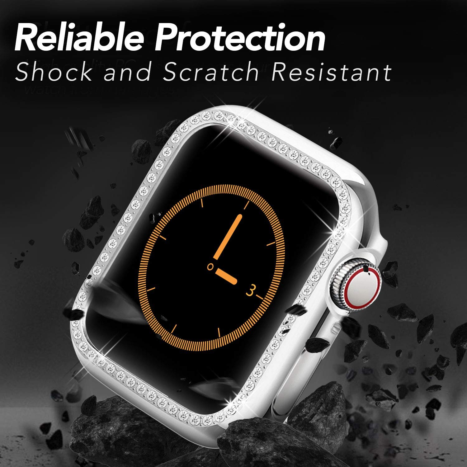 Dl3 Mobilak Bumper Diamond Case Compatible with Apple Watch Series 6 SE Series 5 Series 4 44mm, Bling Crystal Diamonds PC Plastic Protector Case Cover Frame For Apple Watch 44 mm