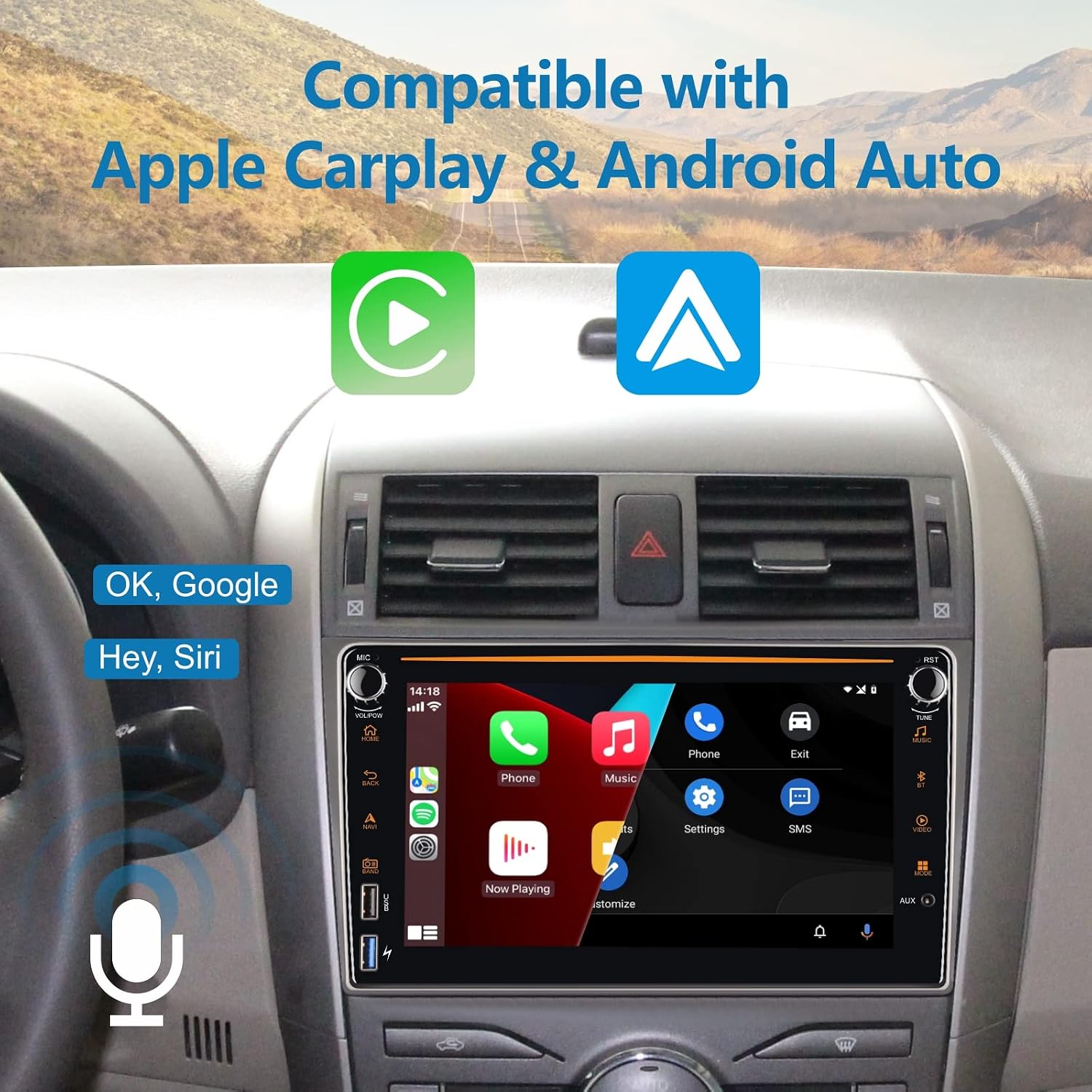 yzkong car stereo for toyota corolla 2009 2012 compatible with carplay android auto double din touch screen car radio receiver with backup camera am