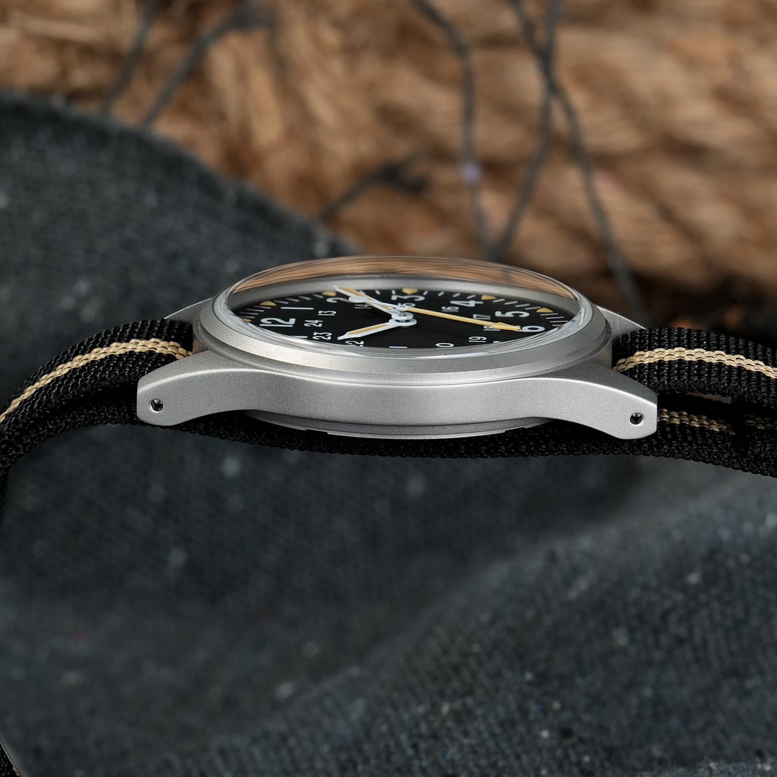 TACTICAL FROG Militado Miyota Super 2035 Orologio militare da uomo, movimento giapponese, impermeabile fino a 100 m, quadrante nero opaco vintage con C3 luminoso, cinturino in nylon