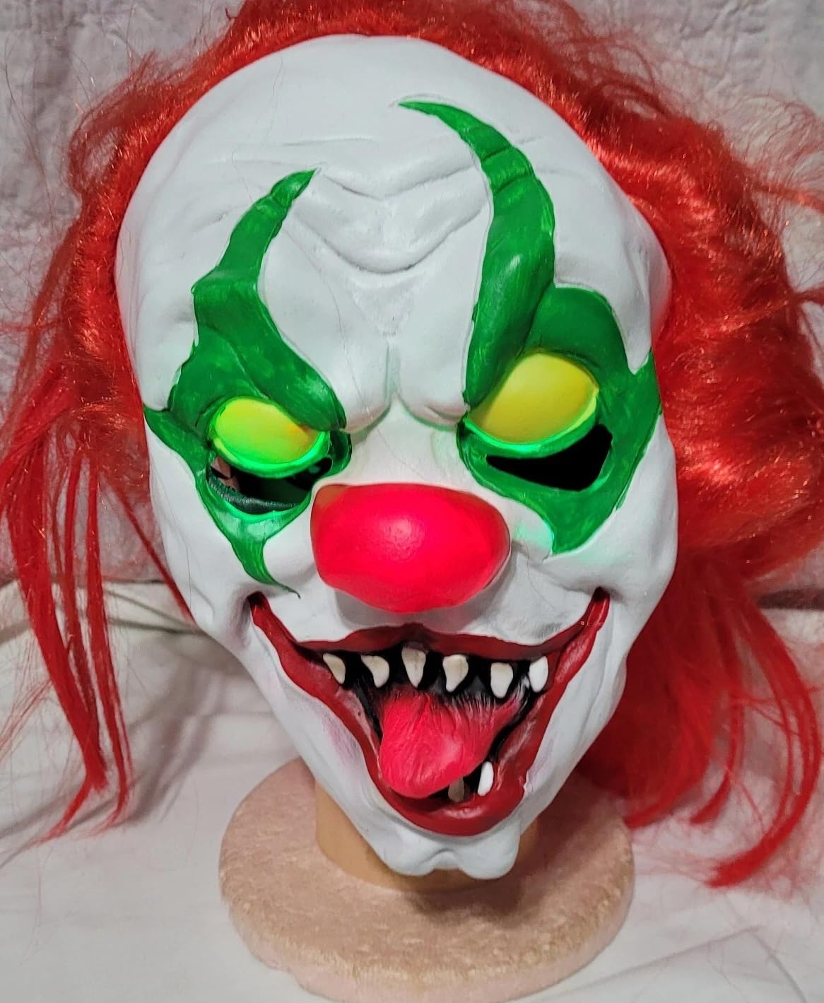 Way to Celebrate Light-Up Evil Clown Mask Adult Halloween Costume Accessory Red Hair Green Eyes