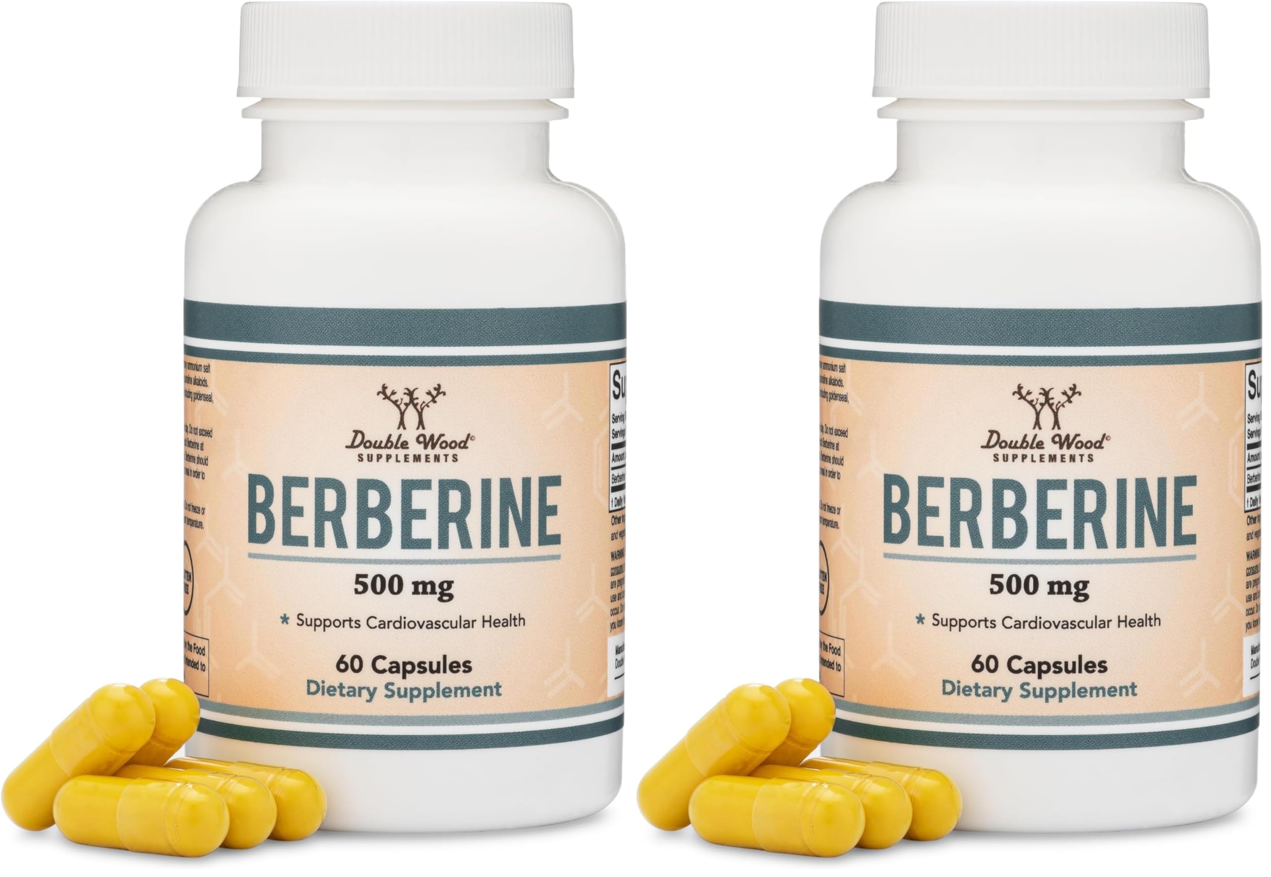 Berberine Supplement 500mg, 60 Capsules (Third Party Tested, Non-GMO, Gluten Free, Vegan Safe) AMPK Activator - Berberine HCL for Cardiovascular Health by Double Wood (Pack of 2) 60 Count (Pack of 2)