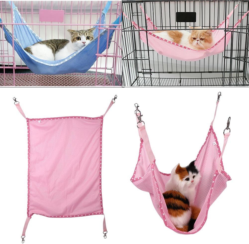 review Cat Cage Hammock, Comfortable Pet Hanging Bed Breathable Mesh, for Cute Small Pet Cat Dog Animals Sleep Pad (S, Blue)