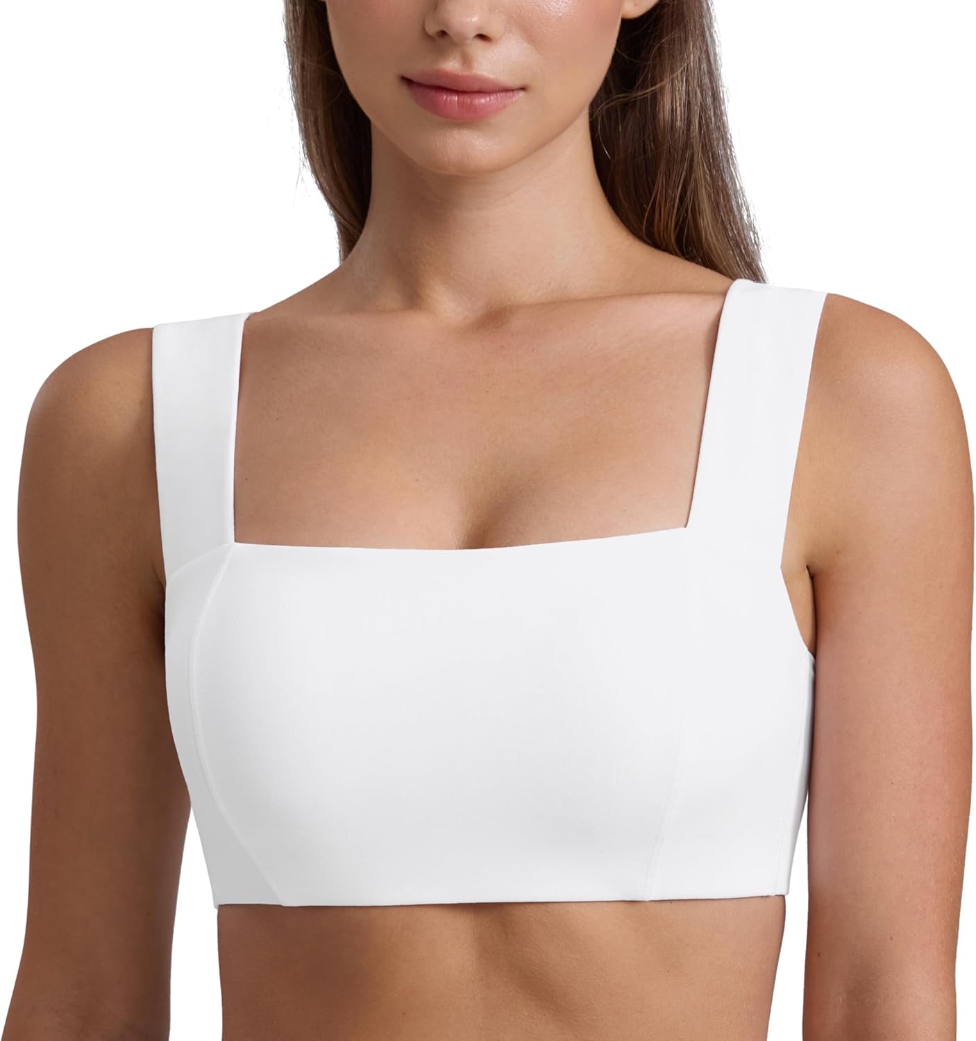 CRZ YOGA Butterluxe Wide Straps Sports Bras for Women - Square Neck Padded Open Back Camisole Yoga Crop Top