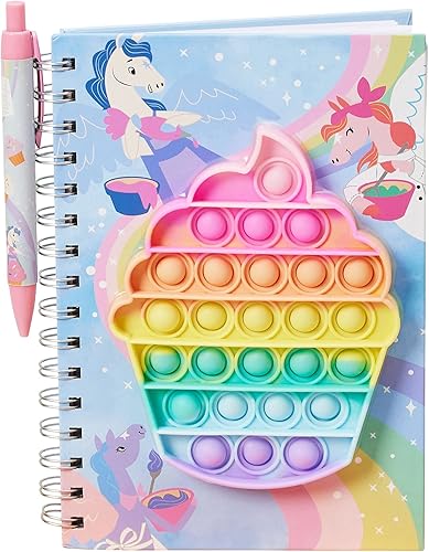 Diario de unicornio para la ansiedad, juego de cuaderno y bolígrafo en espiral para cupcakes de unicornio, juguete sensorial para aliviar el estrés