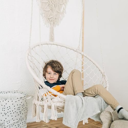 Miniatura 8 de Hamaca de macramé con kits de herramientas, silla colgante de punto hecha a mano para dormitorio, interior, exterior, balcón, patio, porche,