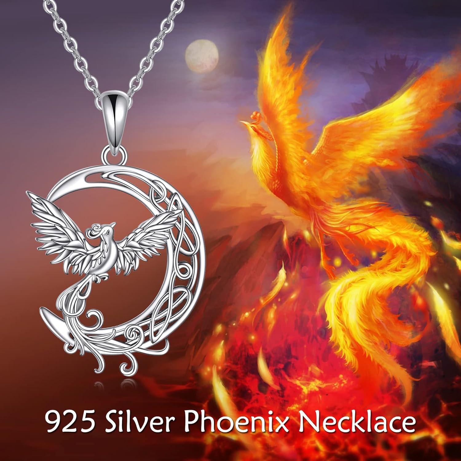 YAFEINI Phoenix Necklace Sterling Silver Abalone shell Phoenix Crescent Moon Pendant Necklace Jewelry Gifts For Women Mom - Image 5