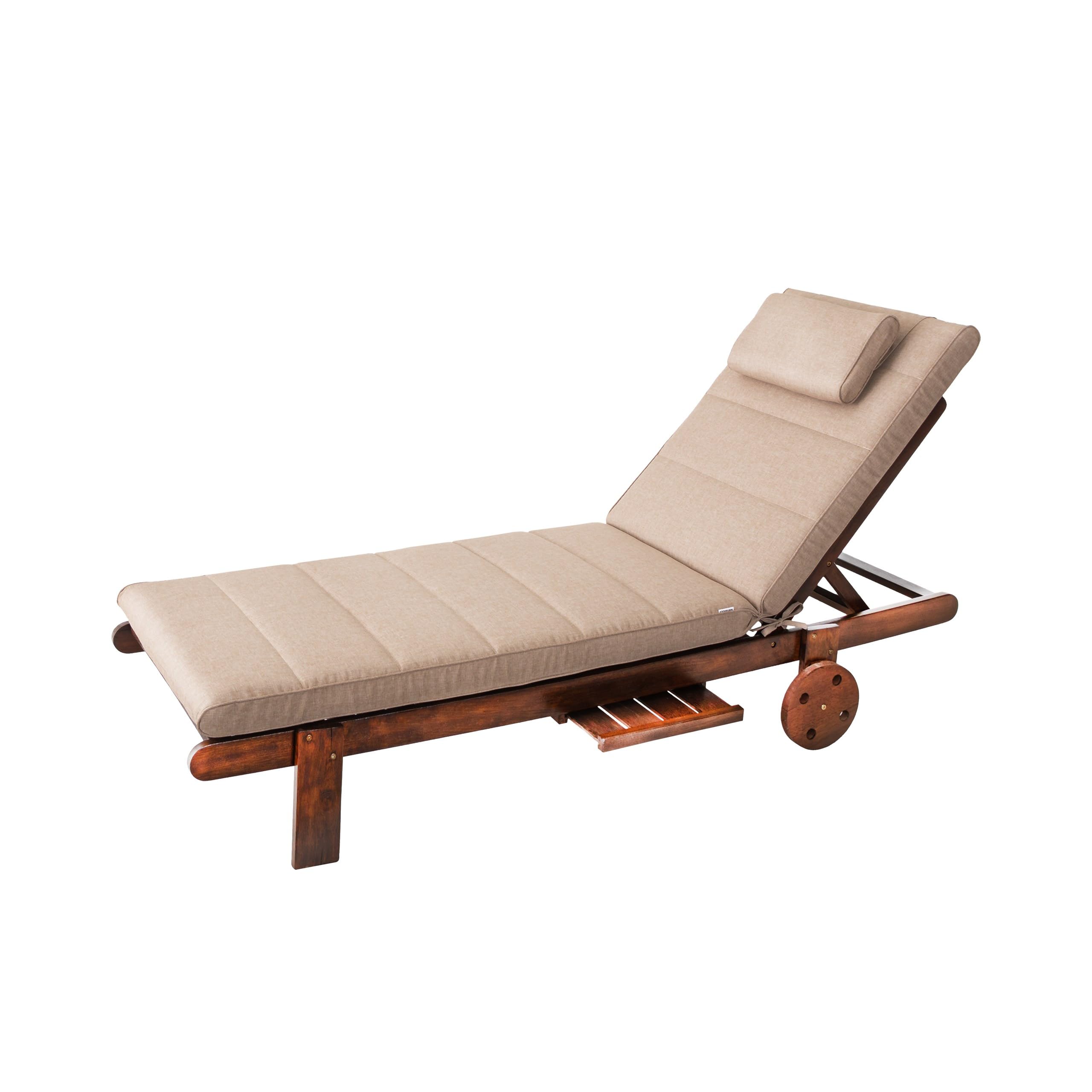 PillowPrim Muebles de jardín Colchón, para tumbona, balcón, exterior, cojín para tumbona, cojín, sofá, beige, 204 x 60 cm