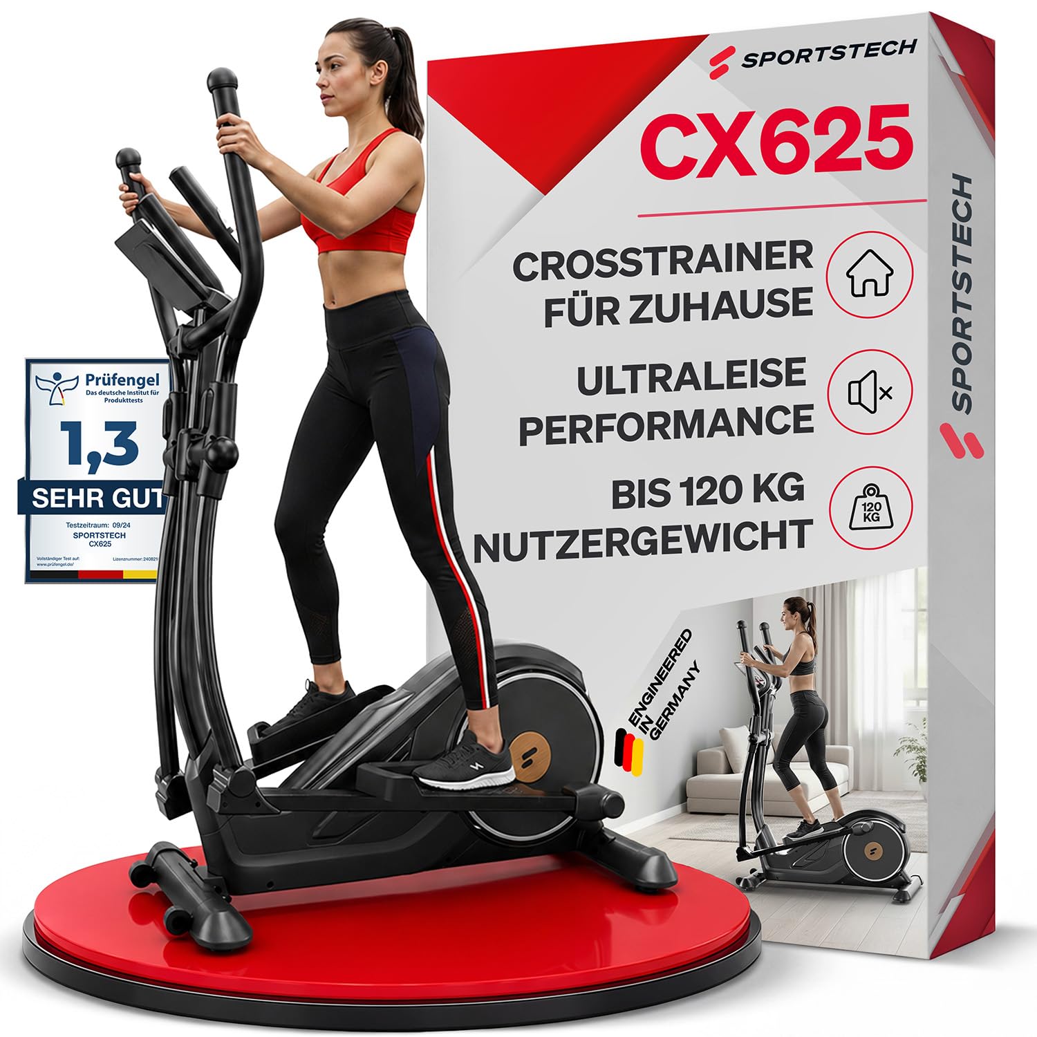 Sportstech CX625 Crosstrainer für Zuhause, Ellipsentrainer mit 32 Widerstandsstufen, 15 kg