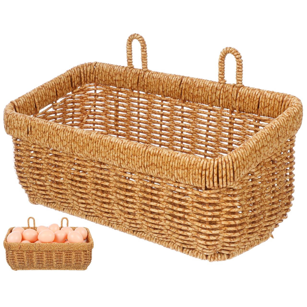 Panier tissé en osier à suspendre pour oignons fruits et légumes style bohème marron