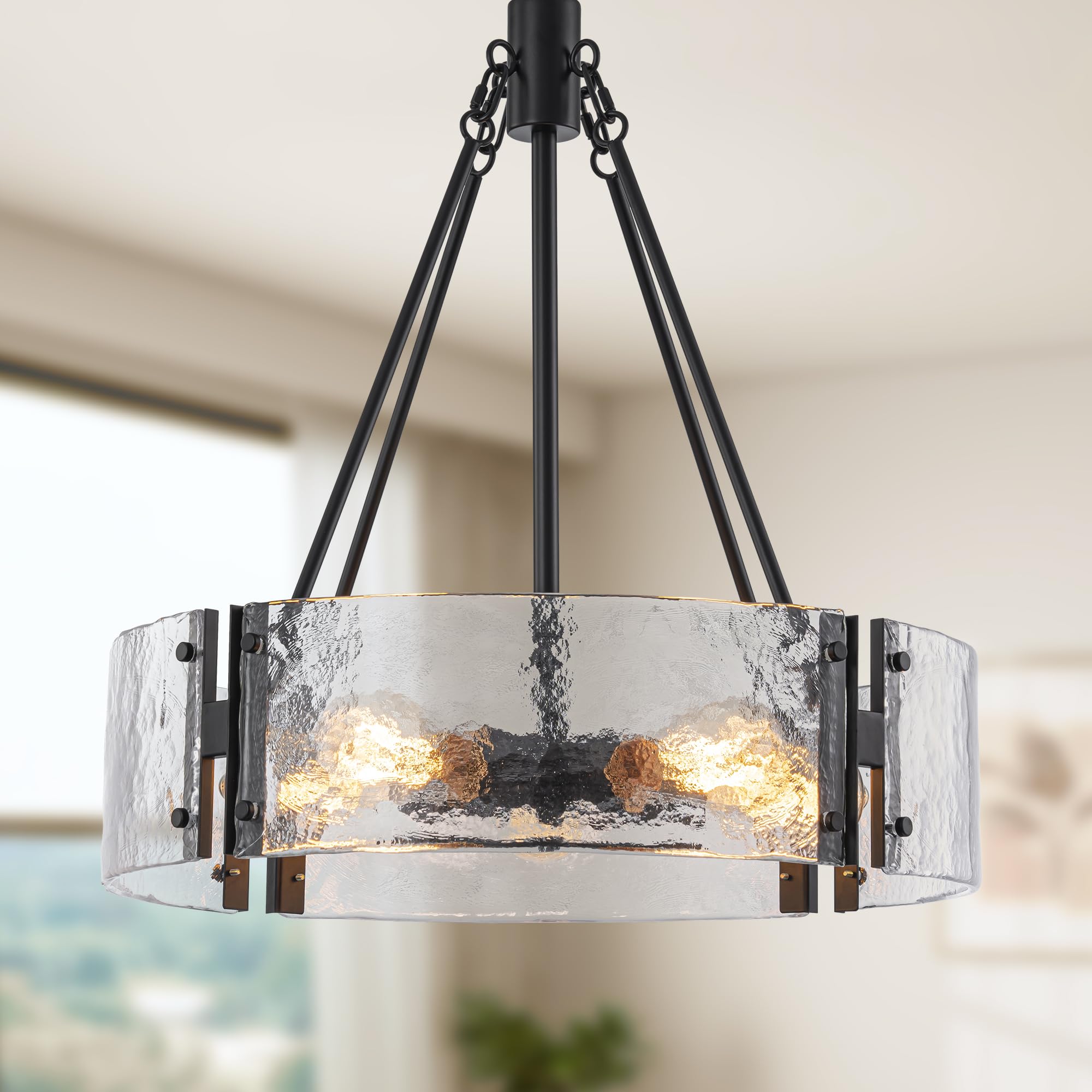 Photo 1 of ***MISSING ONE GLASS HALF ROUND -SELLING AS INCOMPLETE PARTS ONLY***
Febeleven 5-Lights Modern Glass Drum Chandelier Light Fixture 19.29" Black Pendant Light Over Table Adjustable Hanging Light Fixtures for Dining Room Kitchen Island and Foyer
