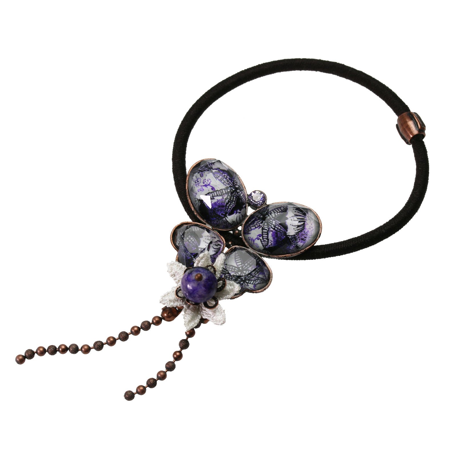 Tamarusan Ponytail Holder Purple Lily Pattern Butterfly Flower Hair Rubber Stichtite